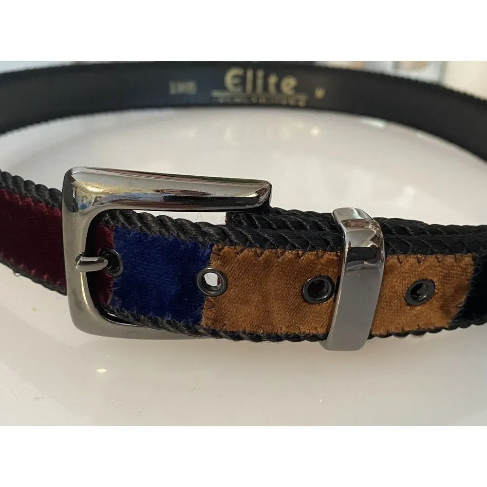 Vintage 1980s Elite Women's Tapestry Velvet Color Block Belt Size Medium 29